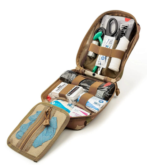 Open Premium IFAK Trauma Kit For Emergency Response With Fully Stocked MOLLE Pouch Including CAT Tourniquet HyFin Chest Seal Israeli Bandage