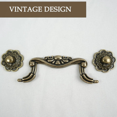 Six Pack Antique Brass Drop Bail Pulls With Vintage Floral Base Plates For Cabinets Dressers And Wardrobes And Cupboards 3 Inch Hole Centers