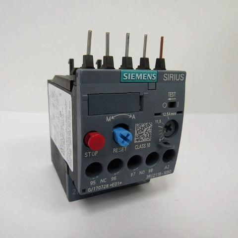 Sirius 3RU2116-1KB0 Thermal Overload Relay for Motors and Industrial Loads, front view showing adjustable dials and connectors
