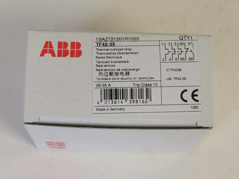 Box of TF42-29 24 To 29 Amp IEC Overload Relay For AF Series Contactors, showing product label and specs on packaging.