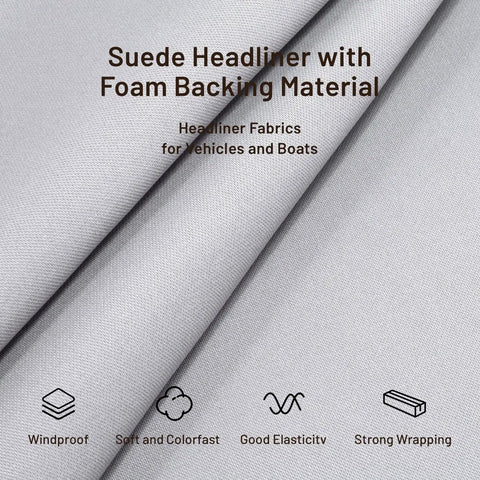 Gray Headliner Fabric 96x60 With Foam Backing For Auto Roof Replacement DIY in close-up view showing texture and features.