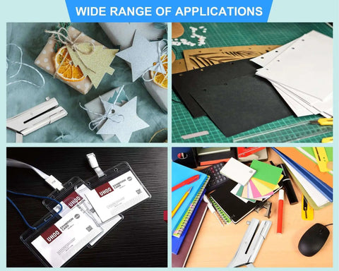 Heavy Duty One Quarter Inch Single Hole Punch For Crafts And Office Use Puncher with various materials like paper, cards, and foil.