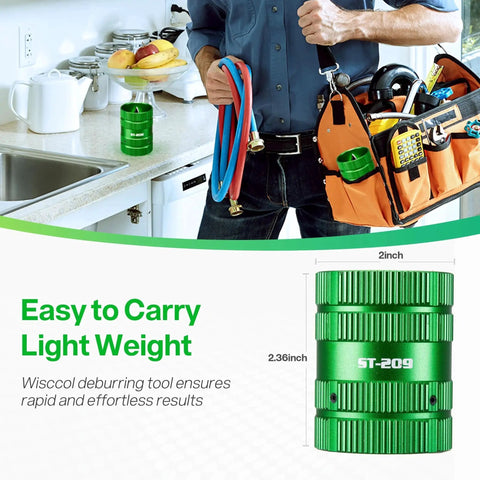 Ultimate Pipe Deburring And Chamfer Reamer Tool For Copper PVC PPR Brass Aluminum And More, portable green tool for easy carrying.