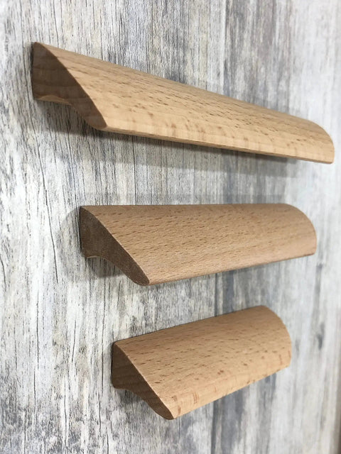Unfinished Beech Wood Furniture Pulls Set Of 10 Paintable Wooden Cupboard And Drawer Handles Two Hole Design Long 3.54 Inch