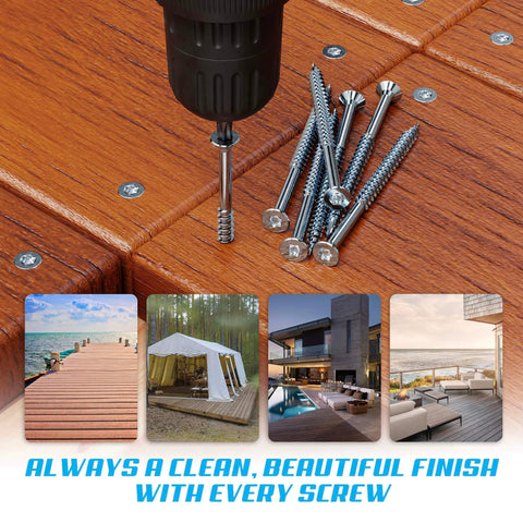Marine Grade 316 Stainless Steel Wood Screws Size 10 By 3 Inch With Torx T25 Drive 350 Pack Includes Driver Bit Tough As Nails Built To Last High Corrosion Resistance For Coastal Decking Fencing And Outdoor Timber Projects on wooden deck