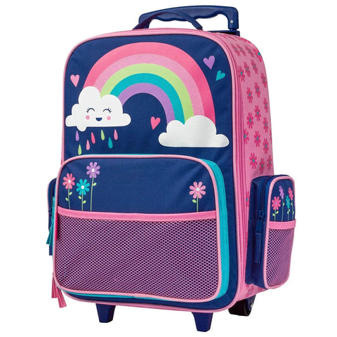 Kids Rolling Luggage For Travel And Sleepovers With Durable Wheels Lightweight Carry On Suitcase For Toddlers And Preschoolers Colorful Classic Design That Feels Like Mom And Dad Gear For Little Explorers with rainbow and flowers