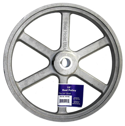 10 Inch Aluminum Die Cast Dual Belt Hoist Pulley For Heavy Lift Hoists Marine Grade With 0.75 Inch Bore Belt Gripping Inside