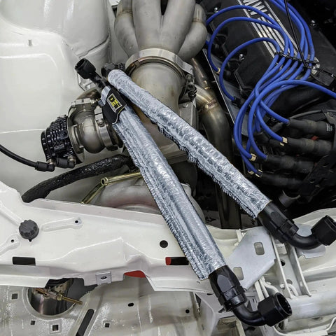 Aluminized Heat Sheath Sleeving With Half Inch Inner Diameter Three Feet Long on automotive hoses