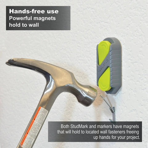 Magnetic Stud Finder With Two Removable Markers Lets You Mark Up To Three Stud Locations No Batteries Needed wall demonstration