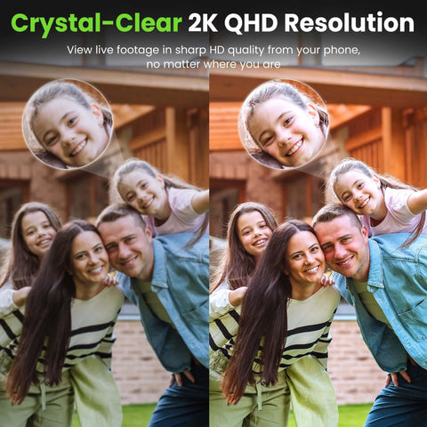 Family smiling with 2K QHD Video Doorbell Camera With Chime Battery Powered Wireless For Home IP64 Weatherproof Motion Detection