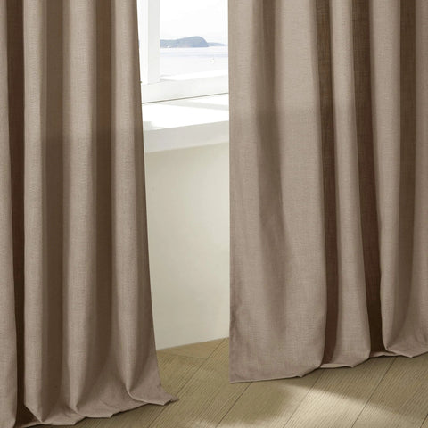 Farmhouse Tan Brown Linen Curtains 102 Inches Long 2 Panels With Pinch Pleat Drape Hooks And Rings For Track System Thick 380 GSM Linen Blend