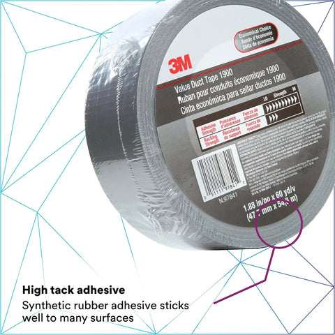 Value Thin Silver Duct Tape Single Roll, High-Tack Synthetic Rubber Adhesive, Moisture-Resistant Polyethylene Backing, Easy Tear by Hand