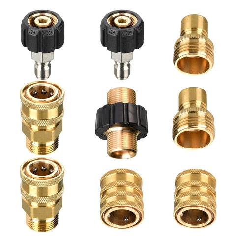 Pressure Washer Quick Connect Adapter Set 9 Pack M22 To Three Eighths Inch And Three Quarters Inch Quick Disconnect Male Hose Adapters