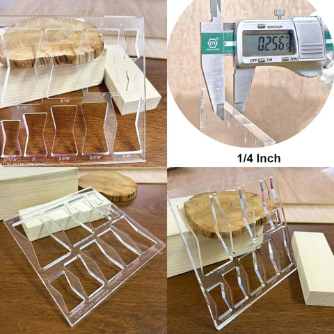 10 In 1 Butterfly Bowtie Inlay Router Template Kit with brass cutting accessories, showing template sheets on a wooden table.