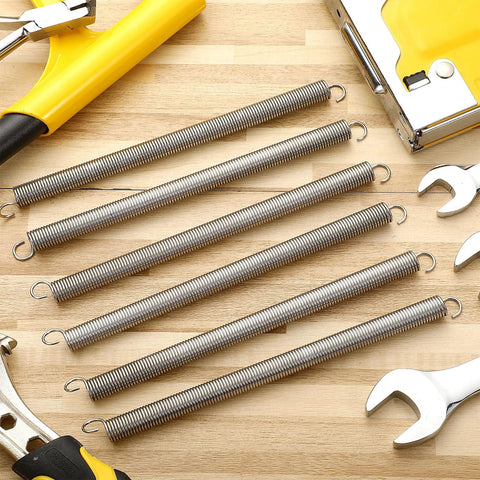 Gisafai 6-pack extension springs, 3/8 x 6-1/2 in, 0.047 in steel, dual-hook ends.