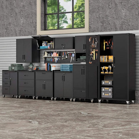 Heavy Duty Metal Garage Storage Cabinet On Wheels With Lockable Drawer And Shelves, Mobile Steel Tool Cabinet