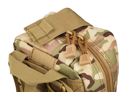 Close-up of Premium IFAK Trauma Kit For Emergency Response With Fully Stocked MOLLE Pouch Including CAT Tourniquet HyFin Chest Seal Israeli Bandage
