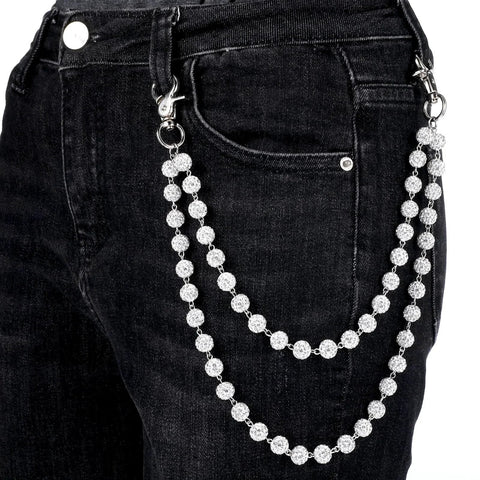 Ceramic Bead Wallet Chain And Waist Chain For Men And Women Bohemian Style Durable Pants Chain shown on black jeans