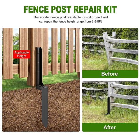 Heavy Duty Steel Fence Post Repair Kit Ground Spike Anchor For Fixing Leaning Or Broken Wood Posts installation example