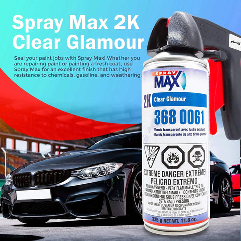 Two Stage 2K Clear Coat Aerosol With Trigger For High Gloss Automotive Finish displayed with car background