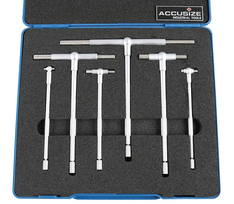 Pro Grade Five Sixteenths To Six Inches Telescoping Gage Set, Six Piece, Satin Chrome, Self Centering, Rigid Handle in Case by Accusize