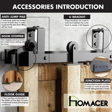 Rustic Black Double Track Bypass Sliding Barn Door Hardware Kit For Two Doors 20ft Flat Track With U Shape Brackets And T Shape Rollers accessories