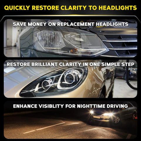 Crystal Clear Plastic Polish That Restores Clarity By Eliminating Oxidation And Fine Scratches For Headlights And Plastic Surfaces, Easy Manual Application With Foam Pad By Meguiars PlastX 296 ML on clear headlights.