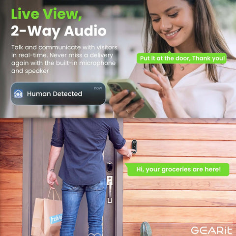 2K QHD Video Doorbell Camera With Chime Battery Powered Wireless For Home IP64 Weatherproof Motion Detection Two Way Audio Real Time Alerts