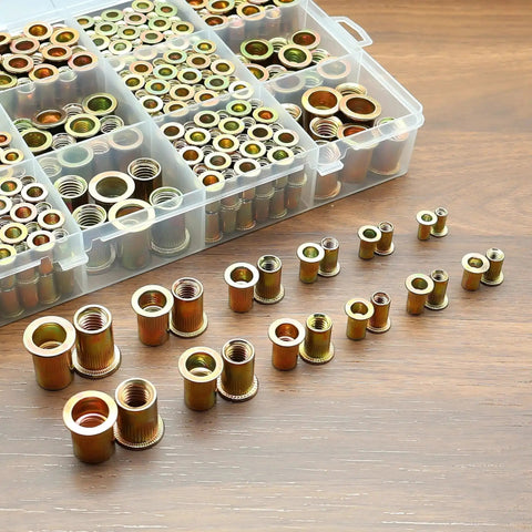 Ultimate 420 Piece Metric And SAE Rivet Nut Kit Carbon Steel Flat Head Nutsert Set For M3 M4 M5 M6 M8 M10 And 6 32 8 32
