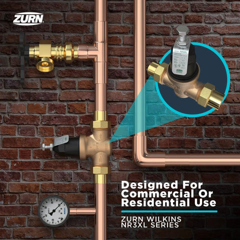 One And A Quarter Inch NR3XL Pressure Reducing Valve With Double Union FNPT Connection for potable water use by Zurn Wilkins.