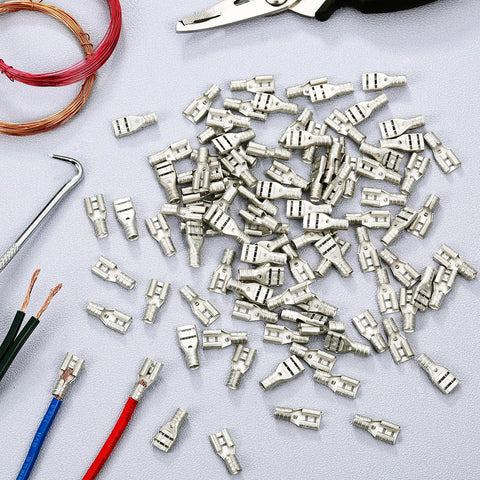 Otoolling 100 pcs high-temp female non-insulated spade connectors, 1/4 in quick-disconnect, 12–10 AWG
