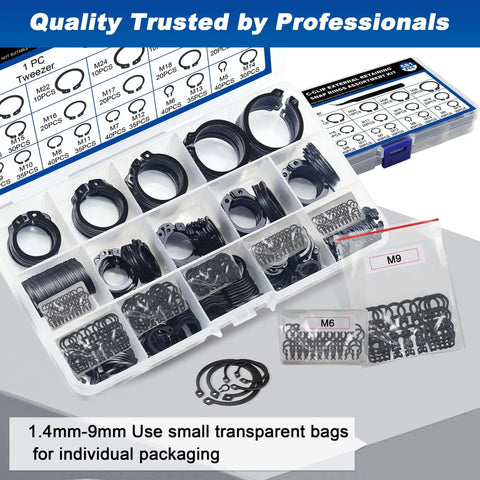 Pro Grade External Retaining Rings Kit With 580 Pcs Circlip Snap Ring Set For Bearings M4 To M28 In Black Alloy Steel Includes 1 Pc Tweezers And Easy Storage Case From Daptemn