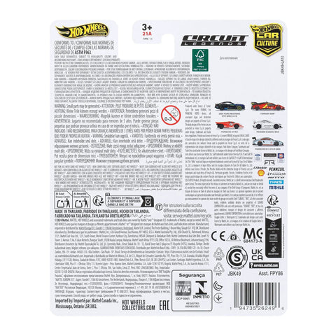 Back packaging of Premium Car Culture 1:64 Die-Cast Ferrari 499P Collectible with details and illustrations for collectors.