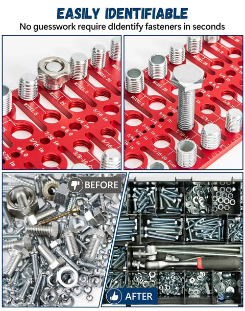 Pro Grade Nut And Bolt Thread Checker Kit For Standard And Metric Threads Identifies Bolt And Nut Sizes With 21 Standard 17 Metric And 19 Drill Gauges Inch And Metric Durable Anodized Aluminum 6061 Plate With SUS 304 Bolt For The Shop