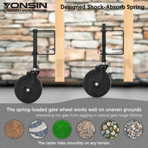 5-Inch Heavy Duty Spring Loaded Gate Caster With 360-Degree Swivel For Wooden Gates And Fences, 200 Lb Capacity, Two Pack