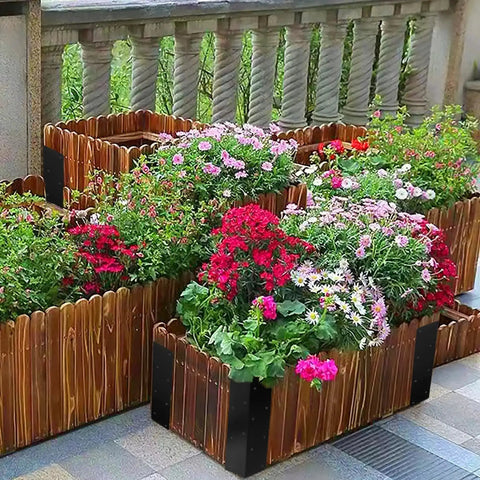 Wooden planters with Heavy Duty Raised Garden Bed Corner Brackets 12 Pack For 12 To 24 Inch Planters And Wood Beds In Black Metal With Screws