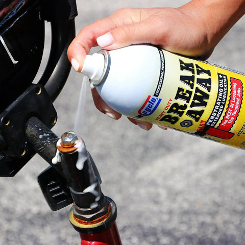 Heavy Duty Breakaway Penetrating Oil for Loosening Rusted Joints and Bolts, fast acting lubricant in use spraying on metal part