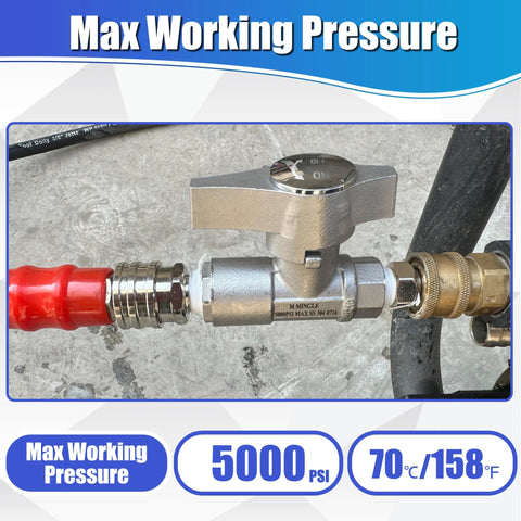 M MINGLE 3/8-inch quick-connect ball valve on pressure washer hose, 5000 PSI, stainless body