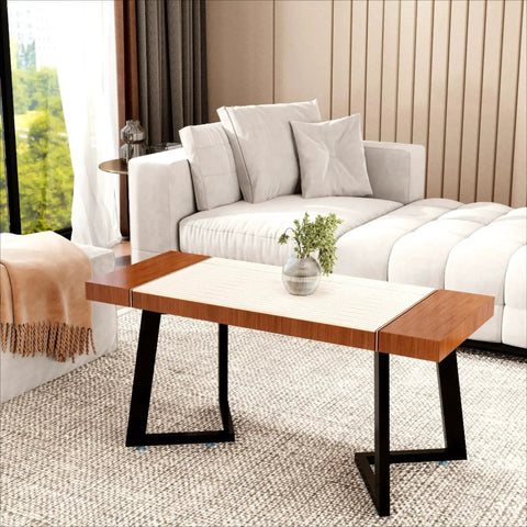 Living room with coffee table using heavy duty 16 inch black metal coffee table legs double V shaped design 2 piece set