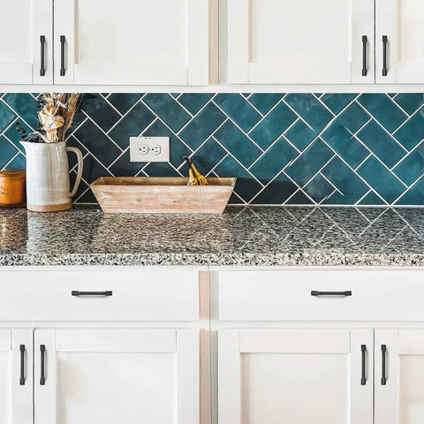 Three Pack Matte Black Cabinet Pulls Three And Three Quarters Inch Modern Arch Handles for kitchen drawers on white cabinets