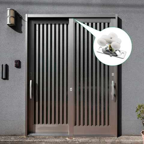 2 Pack 3/4 Inch Sliding Pocket Door Rollers Assembly With Nylon Wheels on metal door with focus on roller system