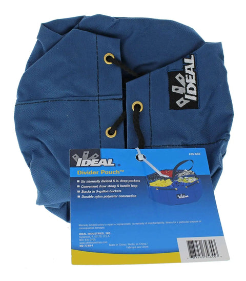 Portable Small Parts And Tools Bag With Loop Handles, 5-Inch Divider Pockets, Drawstring Opening, Durable Carry Case in blue.