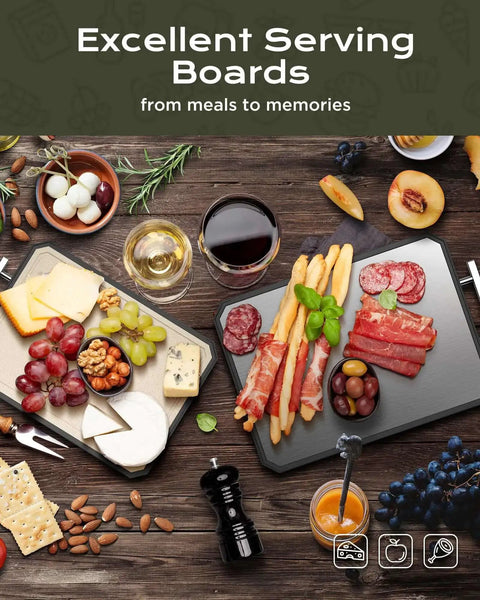 Double Sided Stainless Steel Meat Cutting Board And Wheat Straw Veggie Board Large 16 By 11 Inch with assorted foods
