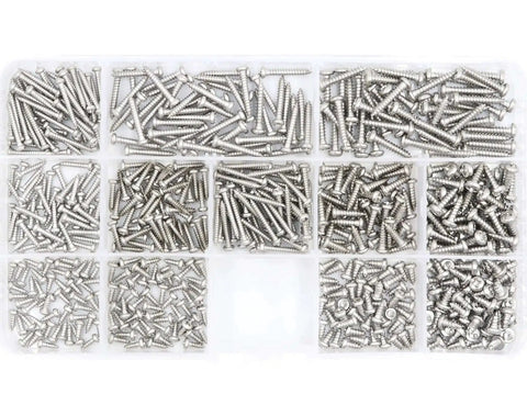 600 Piece Self Tapping Sheet Metal Screw Kit In 12 Sizes M2 M2.2 M2.6 M3 Pan Head 304 Stainless Steel Silver Finish Pro Grade