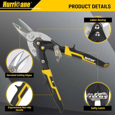 10 Inch Aviation Tin Snips With High Leverage Dual Pivot Cr-Mo Cutters for clean straight cuts on metal sheets