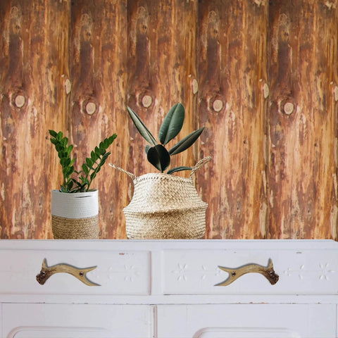 Rustic Faux Antler Cabinet Drawer Pulls Set Of 2 6 Inch Long With Screws Included on white cabinet against wood wall