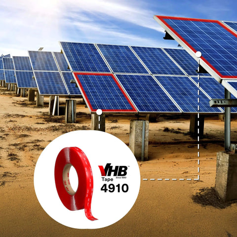 Heavy-Duty Clear Mounting Tape 3/4 in x 15 yd, 40 mil (0.040 in / 1.02 mm) Double-Sided Foam Adhesive on solar panels.