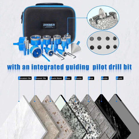 Pro Grade Diamond Hole Saw Kit With Pilot Bit For Tile Marble Granite Ceramic And Porcelain Includes 16 Piece Set