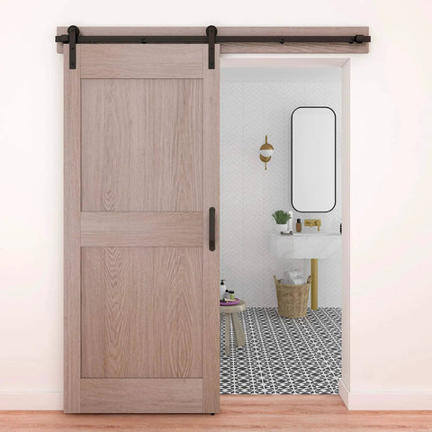 Builder Interior Sliding Barn Door Kit Two Piece 72 Inch Matte Black With All Mounting Hardware For Hanging A Barn Door Supports Openings Up To 36 Inches For Single Doors One And Three Eighths Inch To One And Three Quarters Inch Thick installed in living room