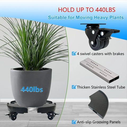 Heavy Duty Plant Caddy With Wheels 440 Lb Capacity Rolling Plant Stand featuring pot on casters and steel tube details